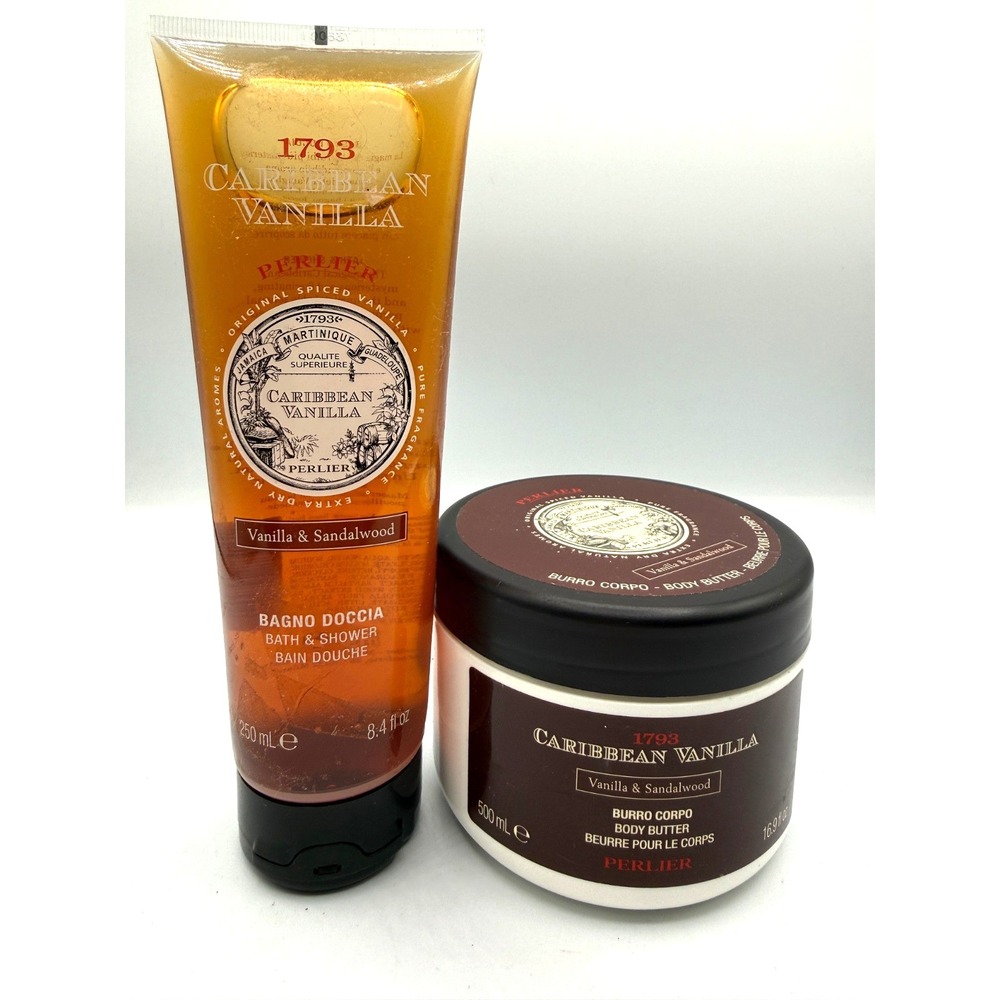 PERLIER 1793 Caribbean Vanilla & Sandalwood Body Butter 16.9 oz & SHOWER GEL SET
